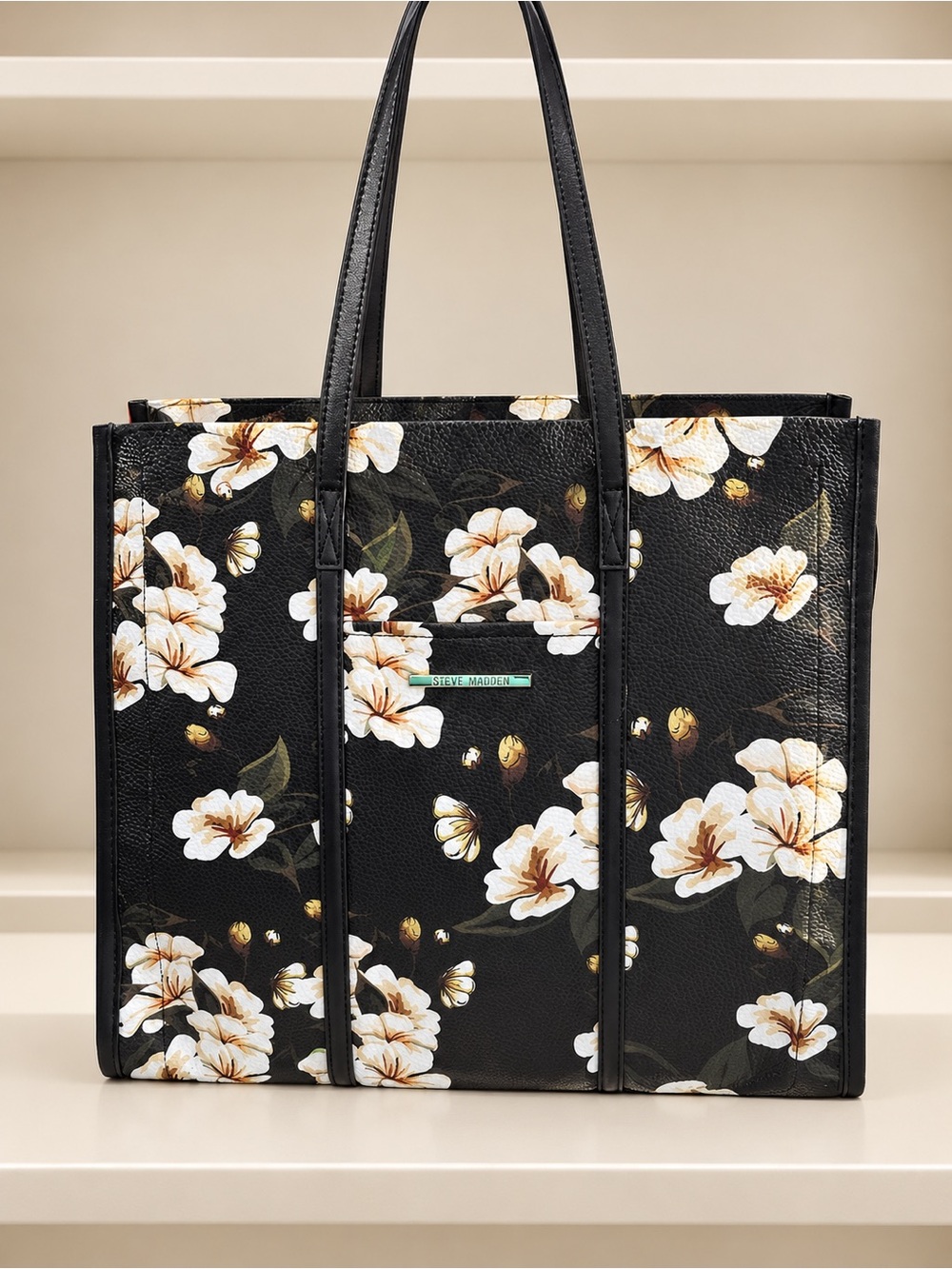 Steve Madden Black Floral Large Tote Bag